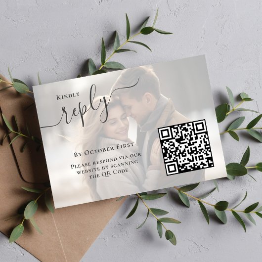 Carte D'accompagnement Elégante photo QR Code RSVP noir et blanc