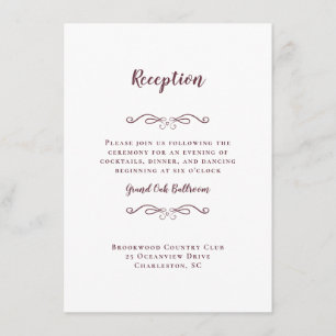 Carte D'accompagnement Elégante Réception De Mariage Bourgogne Blanc Chic