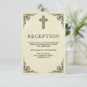 Carte D'accompagnement Elégante réception de mariage chrétien Croix Vinta (Debout devant)