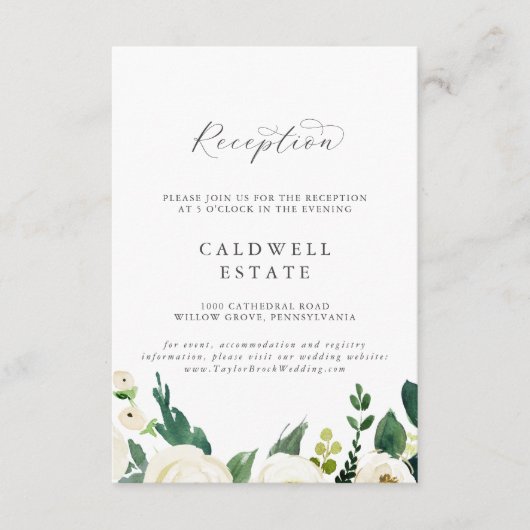Carte D'accompagnement Elégante Réception De Mariage Floral Blanc (Devant)