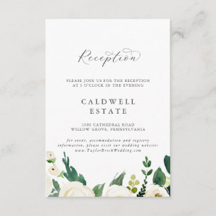 Carte D'accompagnement Elégante Réception De Mariage Floral Blanc