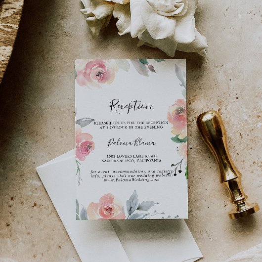 Carte D'accompagnement Elégante Réception De Mariage Floral Rose Blush