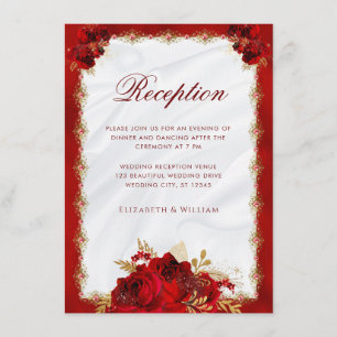 Carte D'accompagnement Elégante réception de mariage floral rouge et or