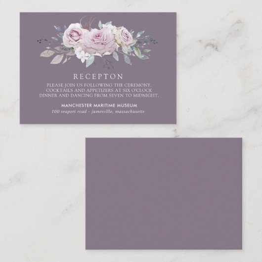 Carte D'accompagnement Elégante Réception De Mariage Floral Violet Violet (Devant / Derrière)