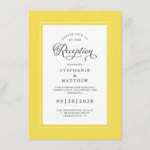 Carte D'accompagnement Elégante Réception de mariage gris jaune Bordures