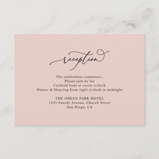 Carte D'accompagnement Elégante réception de mariage Rose Dusty (Devant)