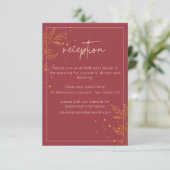 Carte D'accompagnement Elégante Réception de mariage Ruby Gold Leaf (Debout devant)