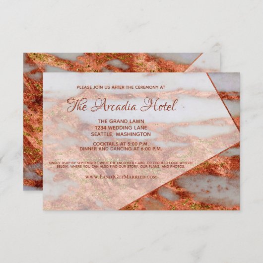 Carte D'accompagnement Elégante Réception géométrique en marbre doré en c (Devant / Derrière)