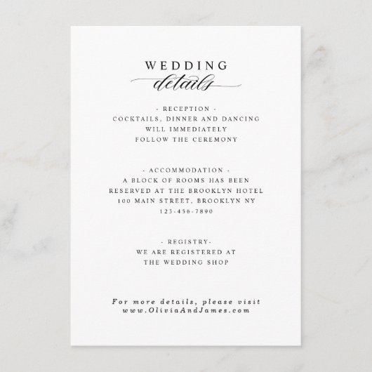 Carte D'accompagnement Elégante Réception Hébergement Détails Mariage (Devant)