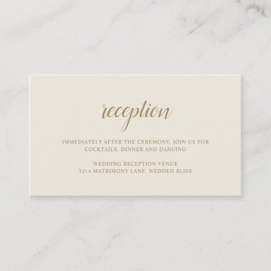 Carte D'accompagnement Elégante Réception Neutre Mariage d'ivoire or (Devant)