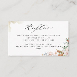 Carte D'accompagnement Elégante Réception Terre Fleurs Beige Aquarelle