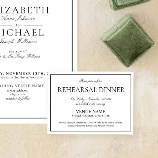 Carte D'accompagnement Élégante répétition de script classique noir et bl