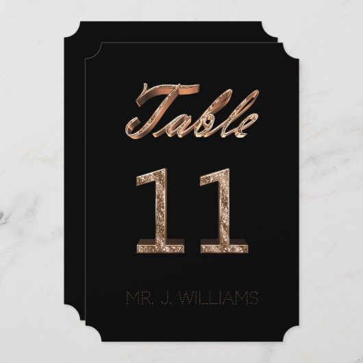 Carte d'accompagnement élégante Table Numéro 11 No (Devant / Derrière)