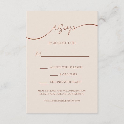 Carte D'accompagnement Élégante Terracotta moderne Script Wedding RSVP (Devant)