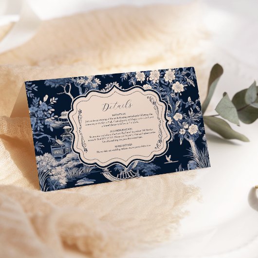 Carte D'accompagnement Élégante Toile de Jouy Bleue de Mariage