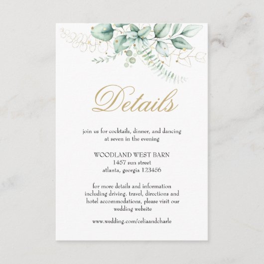 Carte D'accompagnement Elégante verdure Eucalyptus Mariage (Devant)