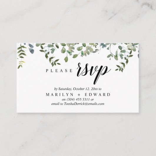 Carte D'accompagnement Élégante verdure rustique, RSVP Rappel (Devant)