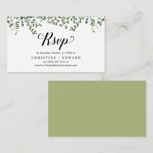 Carte D'accompagnement Élégante verdure, Script noir, réponse RSVP (Devant / Derrière)