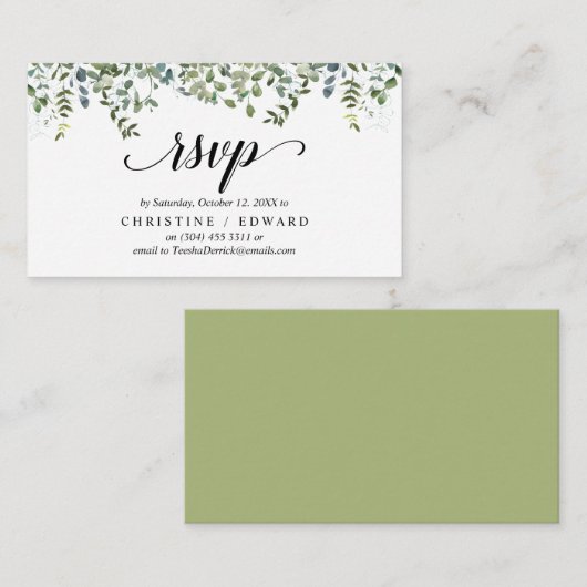 Carte D'accompagnement Élégante verdure, Script noir, réponse RSVP (Devant / Derrière)