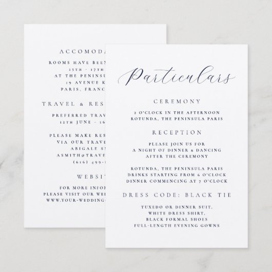 Carte D'accompagnement Élégantes Informations de Mariage en Script Minima (Devant / Derrière)