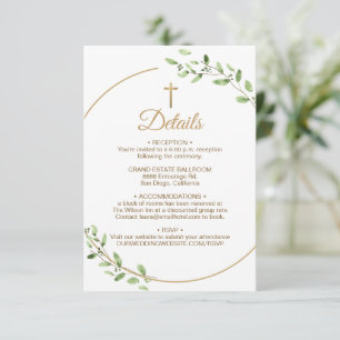 Carte D'accompagnement Élégantes noces croix dorée de verdure détails
