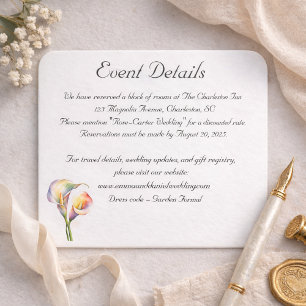 Carte D'accompagnement Élégants callas à l'aquarelle Fleurs florales roma