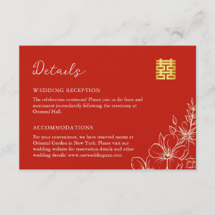 Carte D'accompagnement Élégants détails floraux rouges de mariage chinois