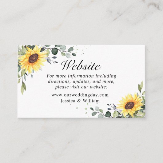 Carte D'accompagnement Élégants Tournesols Feuillage Eucalyptus Site Web (Devant)