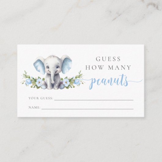 Carte D'accompagnement Eléphant Baby Boy Douche Devine Combien D'Arachide (Devant)