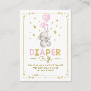 Carte D'accompagnement Eléphant Baby Girl Diaper Raffle Rose Gold Stars