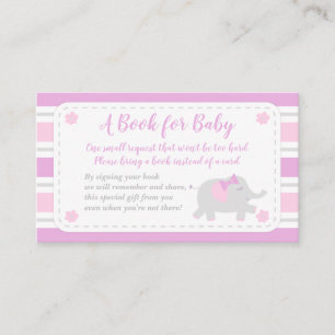 Carte D'accompagnement Elephant Baby shower Girl Apporte Un Livre Rose