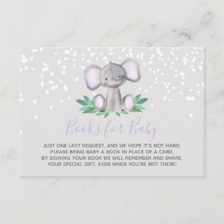 Carte D'accompagnement Elephant Baby shower Girl Purple Livres pour bébé