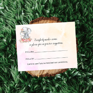 Carte D'accompagnement Eléphant Baby shower Nom Suggestions Jeu