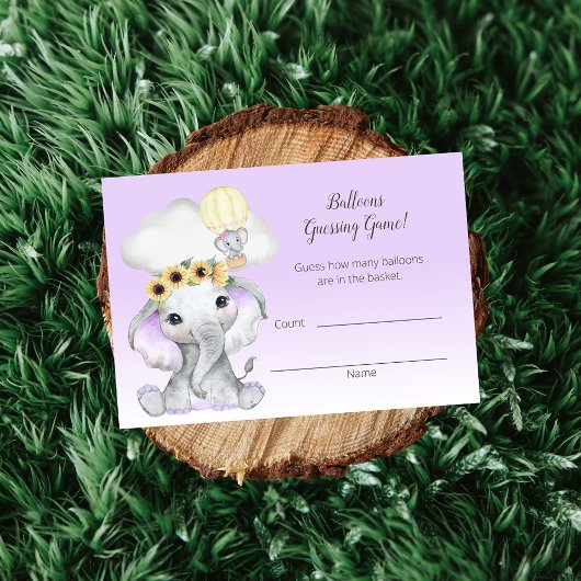 Carte D'accompagnement Eléphant Ballons à air chaud violet nombre de conj