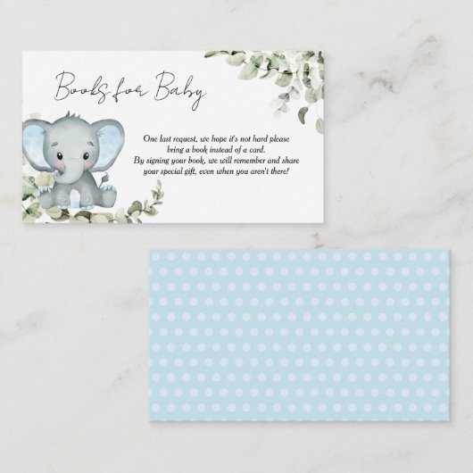 Carte D'accompagnement Elephant Boy Baby shower Livres pour bébé (Devant / Derrière)