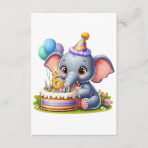 Carte D'accompagnement Éléphant Mignon 6ème Anniversaire