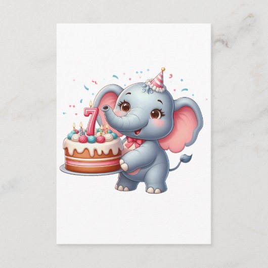 Carte D'accompagnement Éléphant Mignon 7ème Anniversaire (Devant)