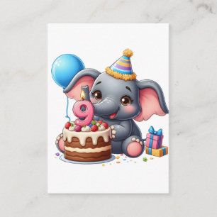 Carte D'accompagnement Éléphant Mignon 9ème Anniversaire