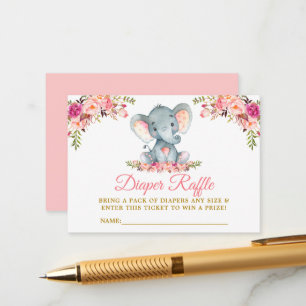 Carte D'accompagnement Eléphant Pink Floral Diaper Raffle Douche Or