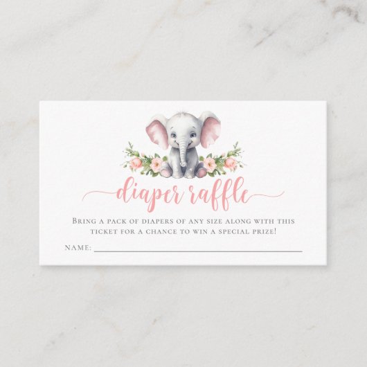 Carte D'accompagnement Eléphant rose Bébé Fille Douche Déchets Raffle (Devant)