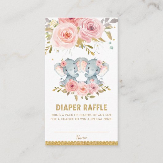 Carte D'accompagnement Eléphant Twin Girls Baby shower Déchets Raffle (Devant)