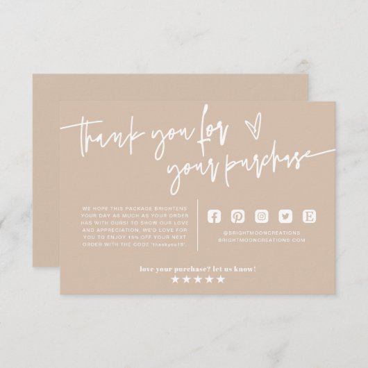 Carte D'accompagnement Emballage minimum Boho Beige Earth Merci Insertion (Devant / Derrière)
