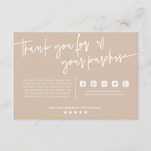 Carte D'accompagnement Emballage minimum Boho Beige Earth Merci Insertion (Devant)