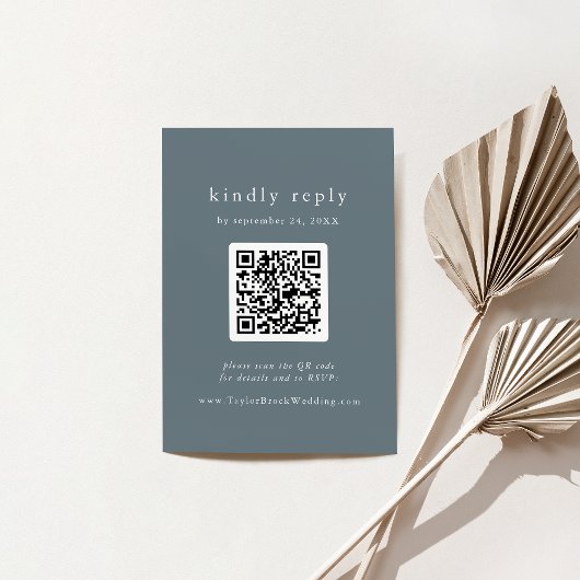 Carte D'accompagnement EMELIA QR Code Dusty Blue Minimal Wedding RSVP