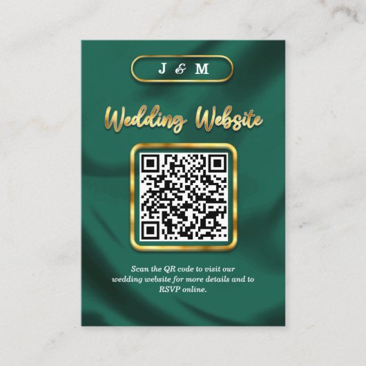 Carte D'accompagnement Emerald and Gold Mariage Website QR Code personnal (Devant)