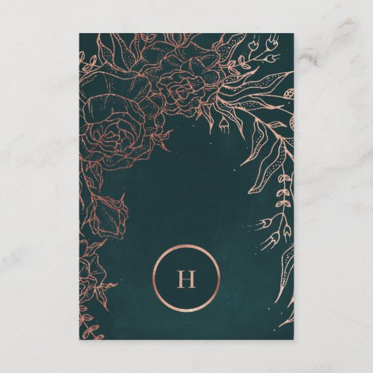 Carte D'accompagnement Emerald Dusty Rose Gold Monogram Mariage Wreath (Dos)
