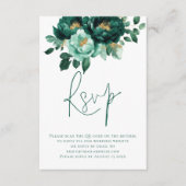 Carte D'accompagnement Emerald Gold Flowers Script QR Code Mariage (Devant)