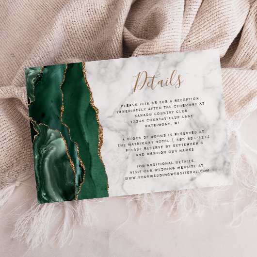 Carte D'accompagnement Emerald Greem Gold Agate Marbre Détails du Mariage
