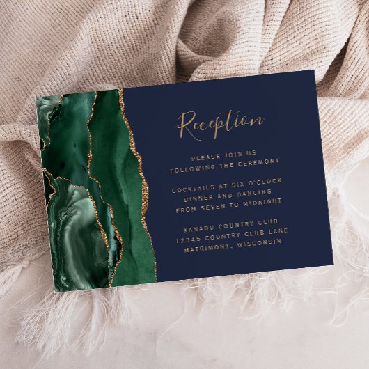 Carte D'accompagnement Emerald Green Agate Marine Blue Wedding Réception