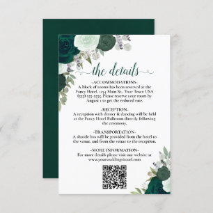 Carte D'accompagnement Emerald Green Boho Roses Détails Mariage QR Code